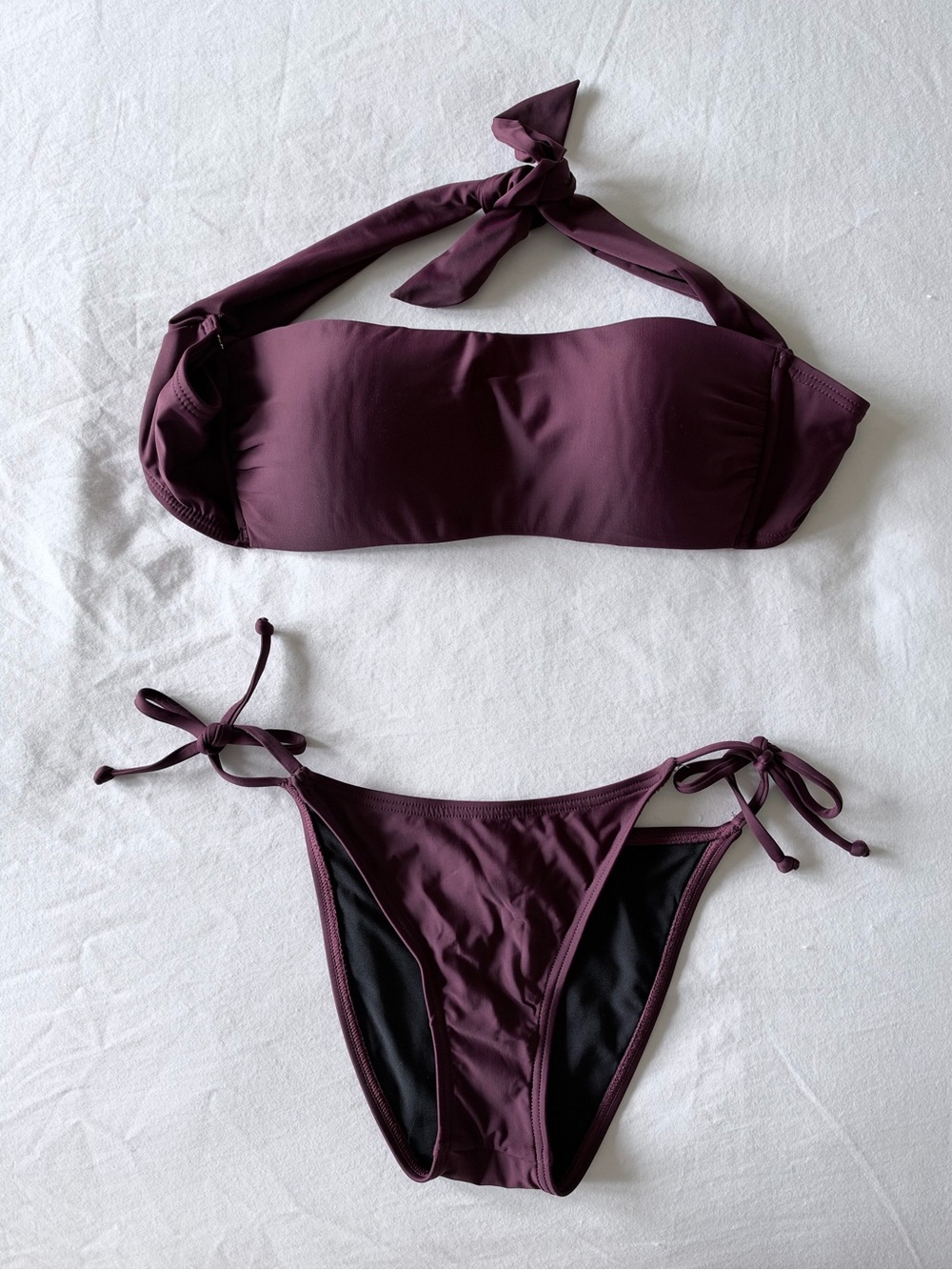 Gianni Bini Burgundy Bandeau Tie-Side Bikini